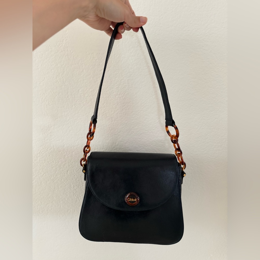 Chloe Black Shoulder Bag with Brown Accents